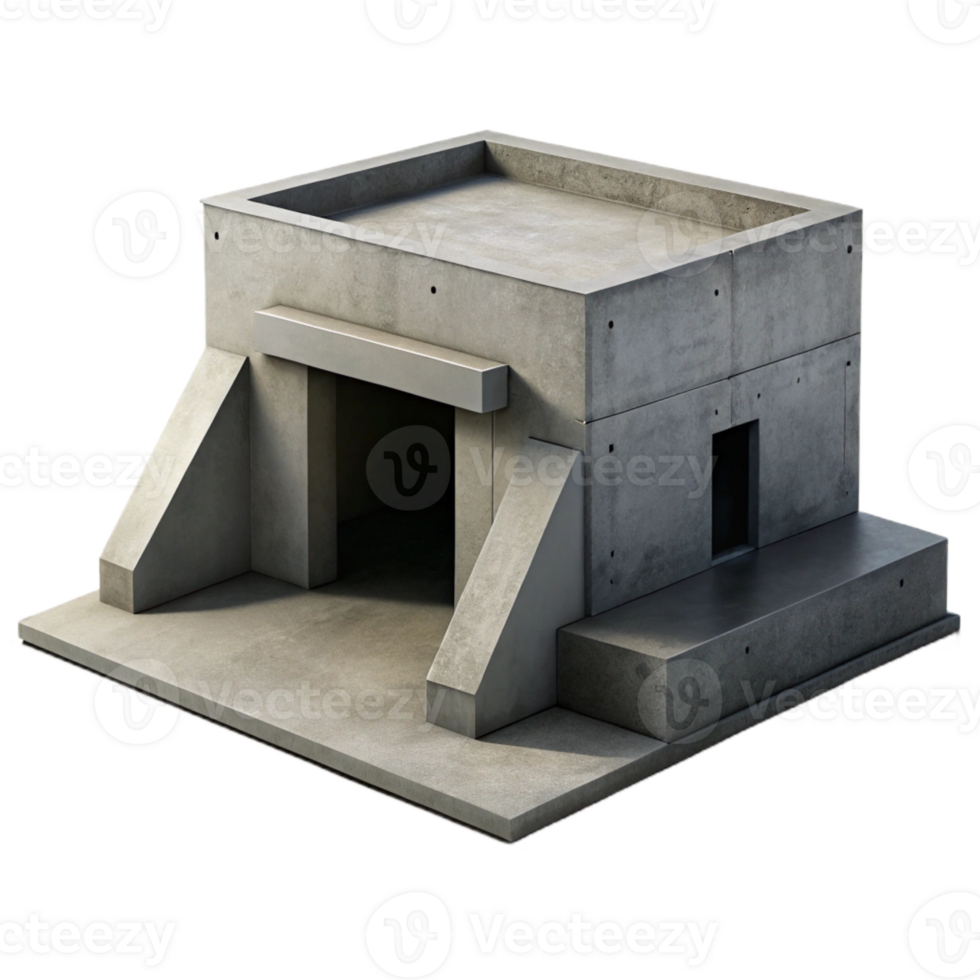 beautiful creative A minimalist concrete bunker, harsh shadows, brutalist style, high contrast black and white, high resolution png