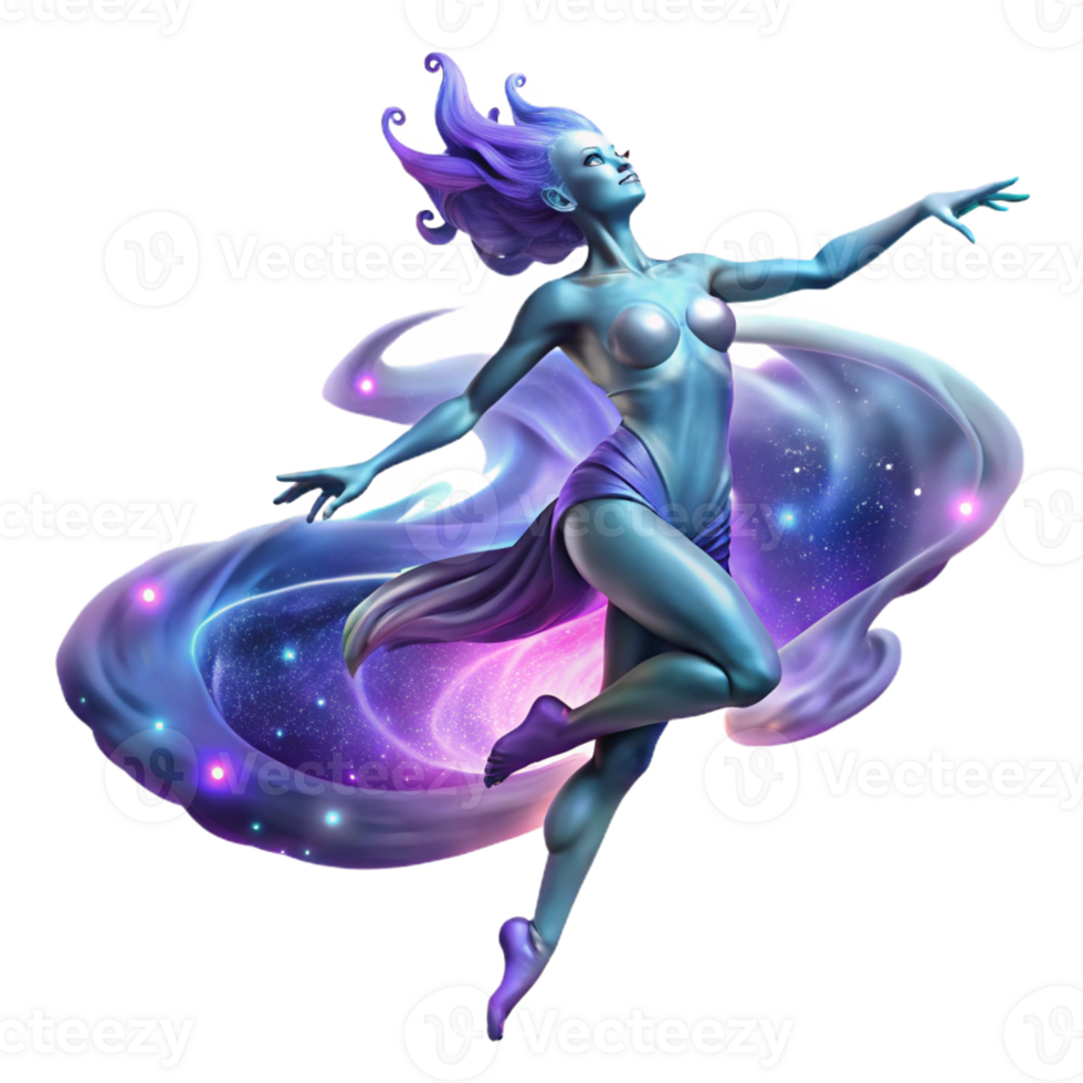 dramatic modern A celestial nymph dancing amidst a swirling nebula, ethereal and glowing, space opera style original png