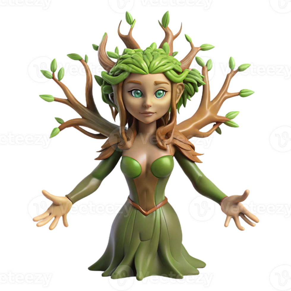 magnificent minimalist A dryad merging with a tree, earthy and ethereal, Art Nouveau style professional png