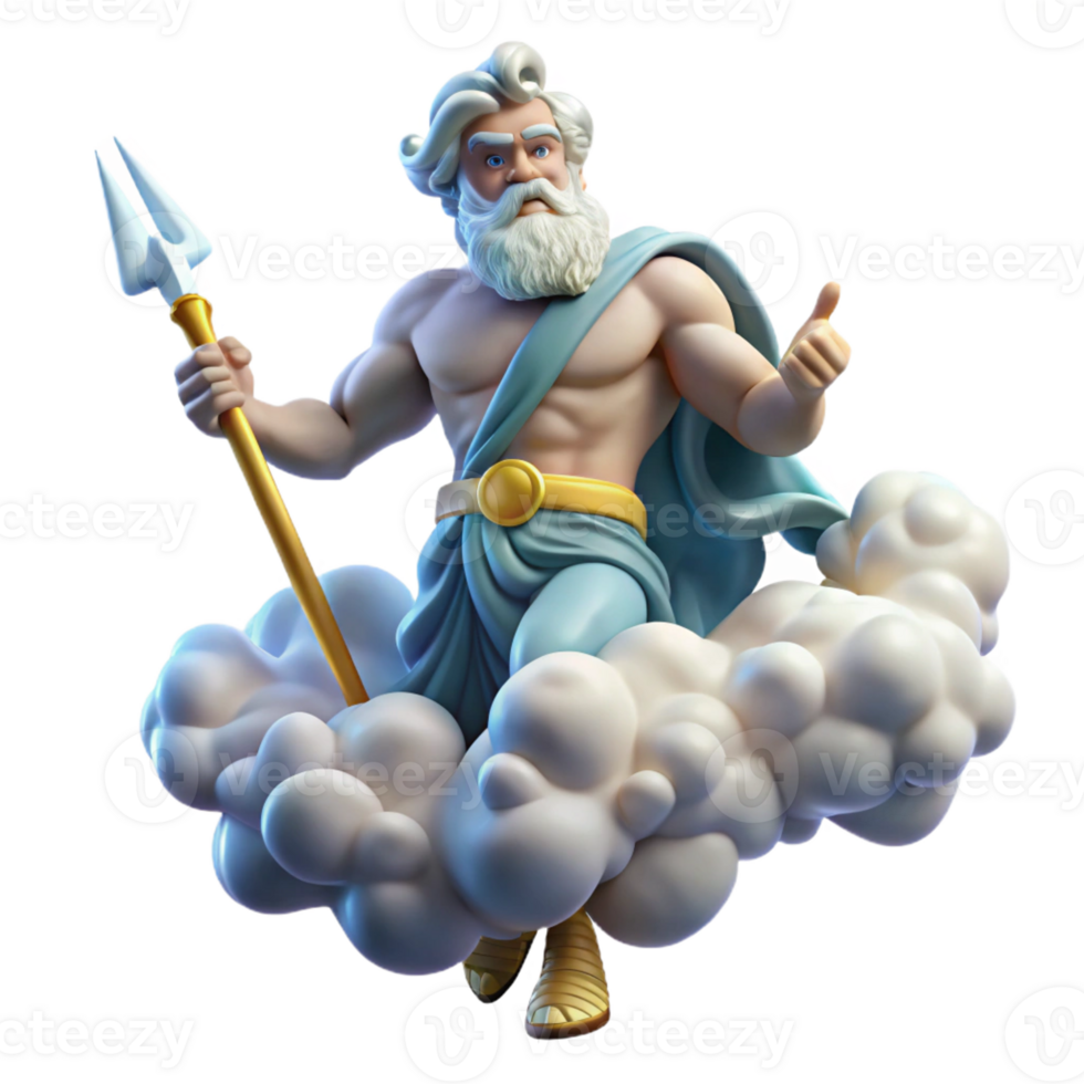 extraordinary creative A powerful Zeus hurling a thunderbolt from Mount Olympus, clouds swirling around him, rendered in a dynamic Renaissance style high quality png