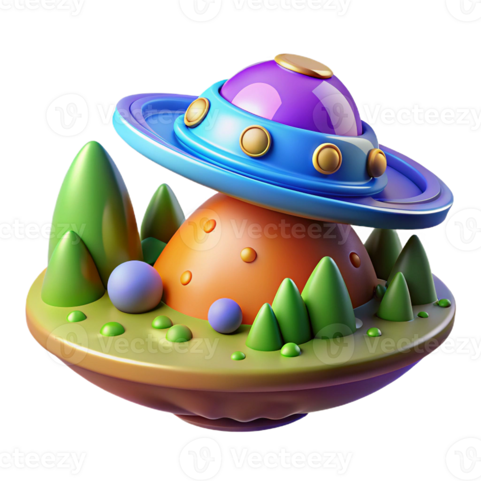 dramatic classic A spaceship landing on a lush, alien planet, vibrant and colorful, realistic style genuine png