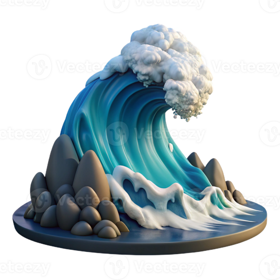 elegant abstract A giant wave crashing on a rocky shore, dramatic lighting, Japanese woodblock print style exclusive png