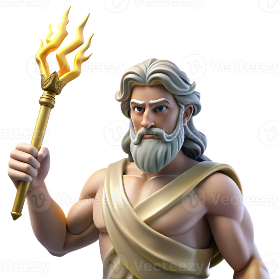 vibrant modern Zeus holding a lightning bolt, Mount Olympus in the distance, Renaissance painting style authentic png