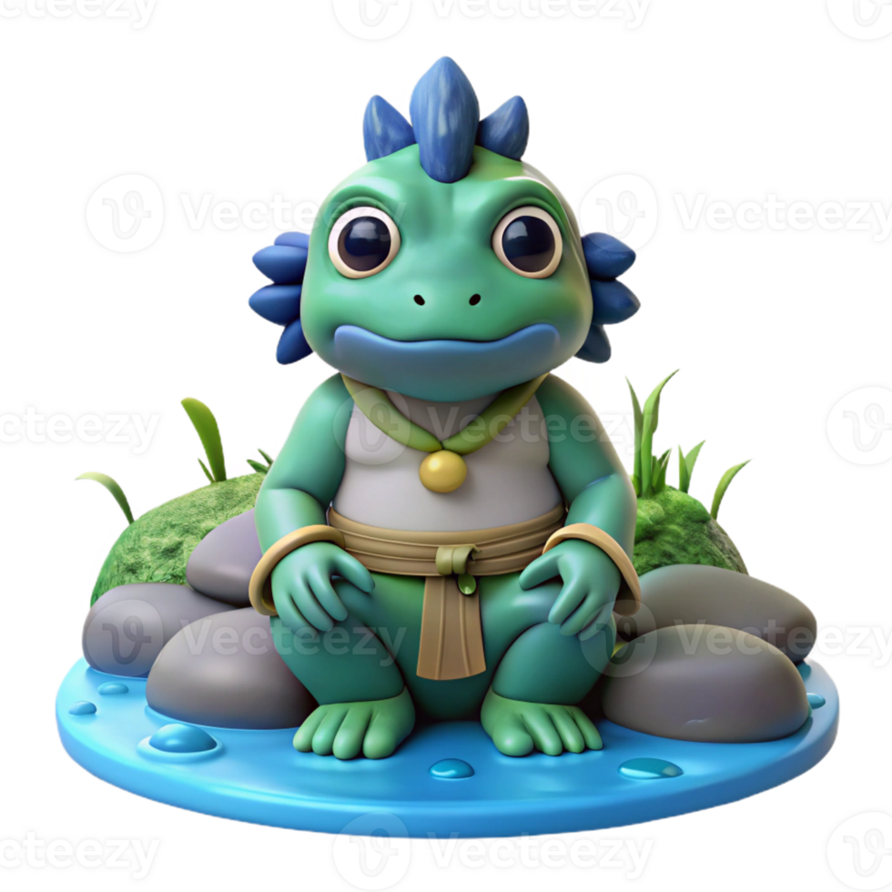 dramatic traditional A benevolent kappa, a Japanese water demon, sitting by a riverbank, anime style, soft natural lighting 4K png