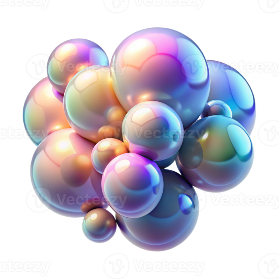 wonderful abstract A cluster of iridescent bubbles, floating in zero gravity, illuminated by a soft, colorful light, dreamlike style high resolution png