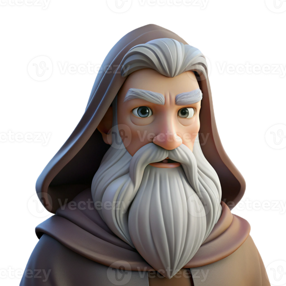 magnificent rustic Portrait of a wise old wizard with a long white beard, soft candlelight, fantasy art style 4K png