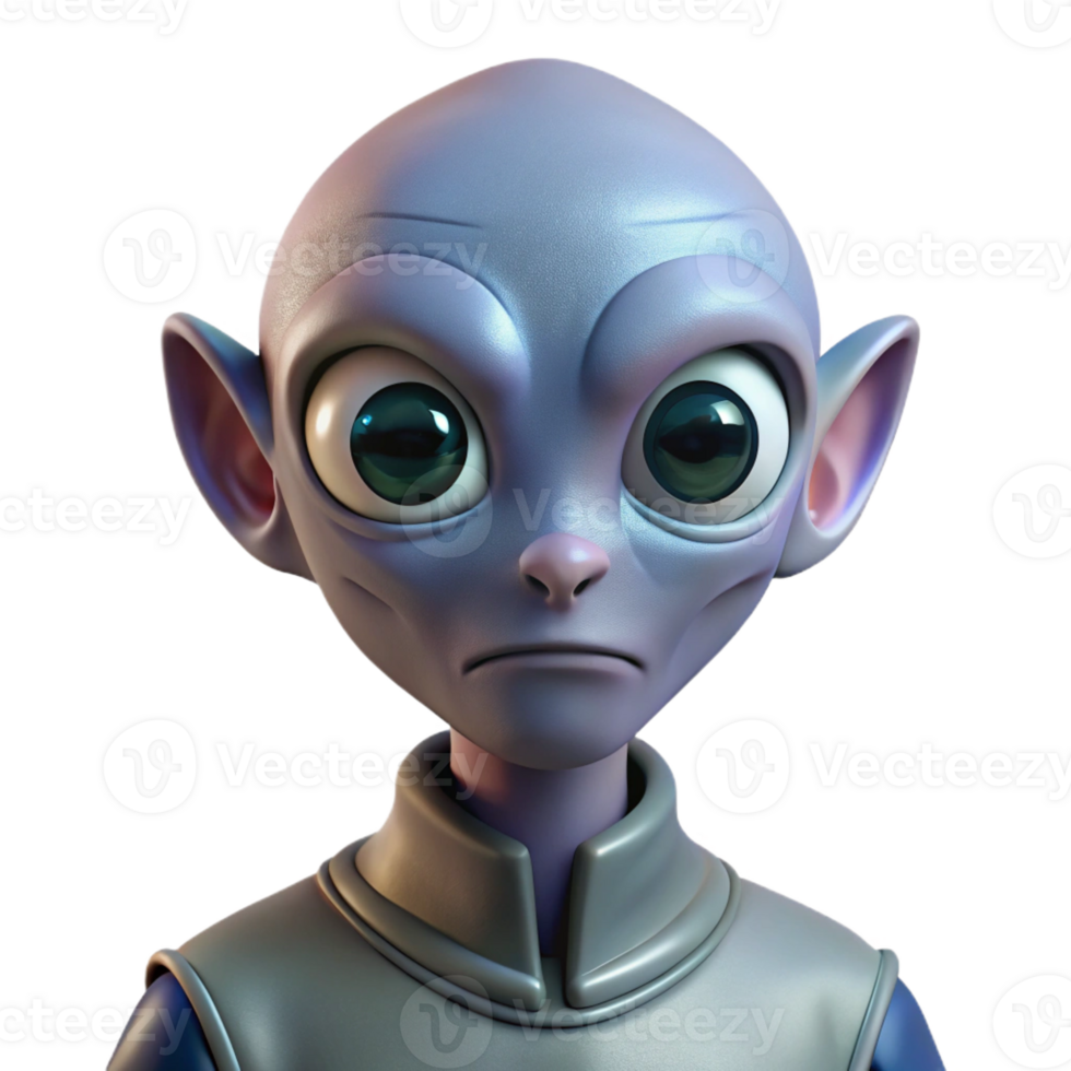 stunning rustic Portrait of an alien with large eyes and grey skin, a curious expression, soft sci-fi lighting, cinematic style high resolution png