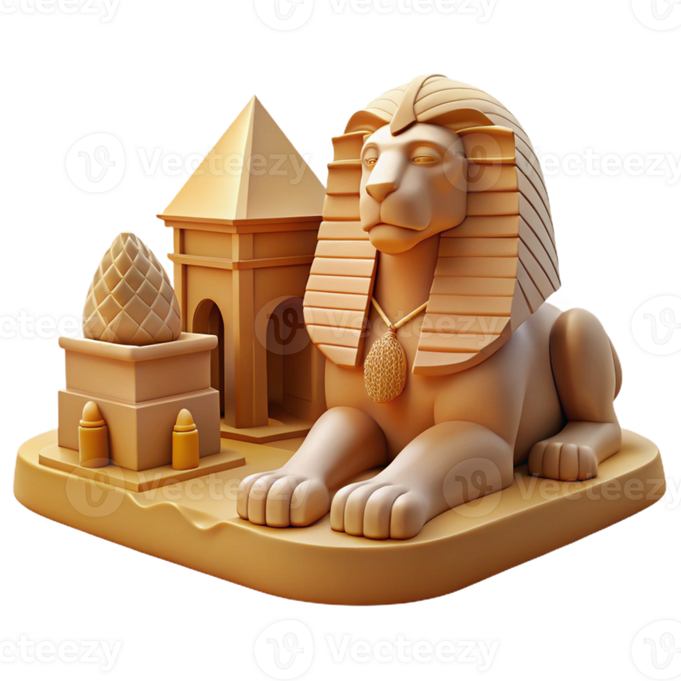 vibrant creative A majestic sphinx, with the body of a lion and the head of a human, guarding a desert temple, ancient Egyptian art style original png
