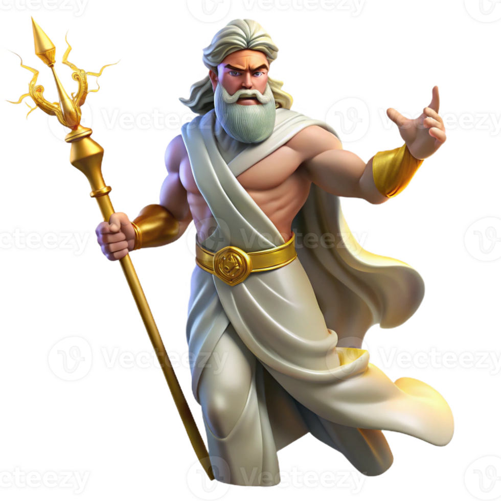 impressive contemporary Zeus, King of the Gods, hurling a lightning bolt from Mount Olympus, dramatic lighting, Renaissance painting style professional png