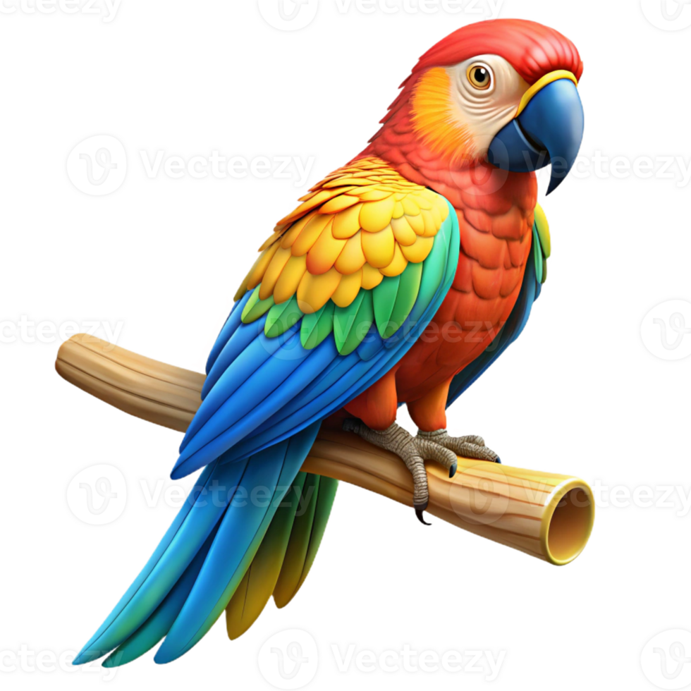 stunning rustic A colorful macaw parrot perched on a branch, vibrant plumage and detailed feathers, realistic style detailed png
