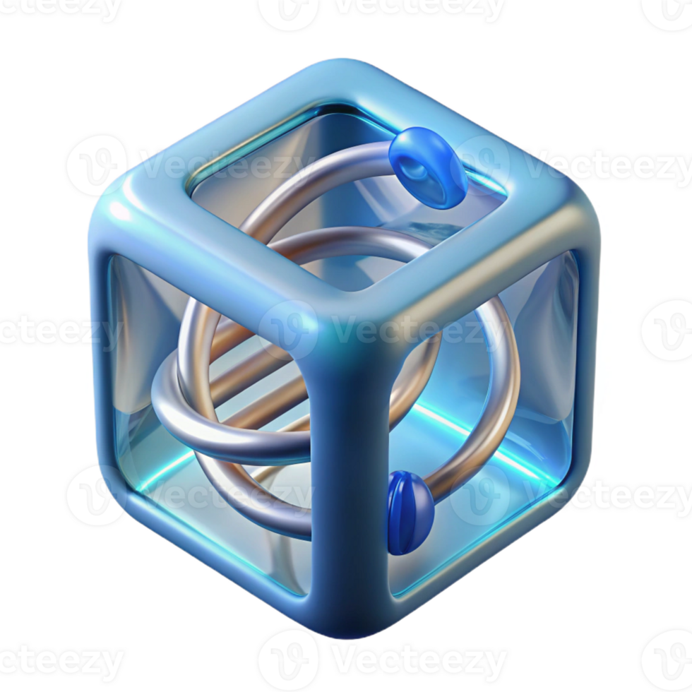 wonderful abstract A levitating transparent cube displaying a rotating DNA helix, futuristic style, soft lighting premium png