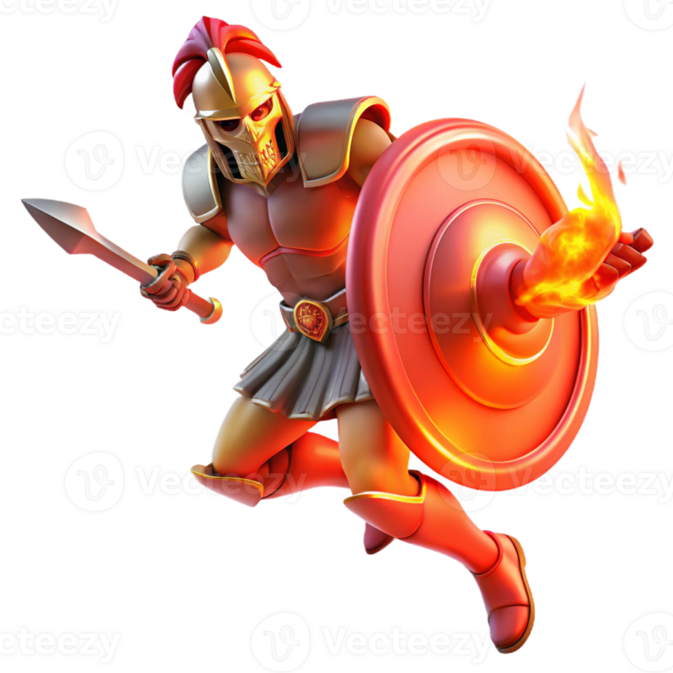 dramatic minimalist A fierce Ares wielding a sword and shield, bathed in the red glow of battle, rendered in a dynamic Baroque style exclusive png