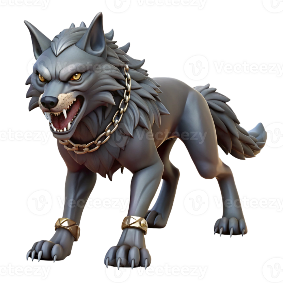 elegant minimalist A fierce Fenrir, the monstrous wolf of Norse mythology, bound by Gleipnir, dark fantasy style authentic png