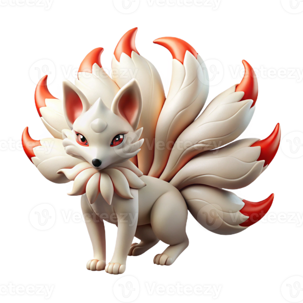serene traditional A kitsune with nine tails in a bamboo forest, mystical and elegant, Japanese woodblock print style premium png