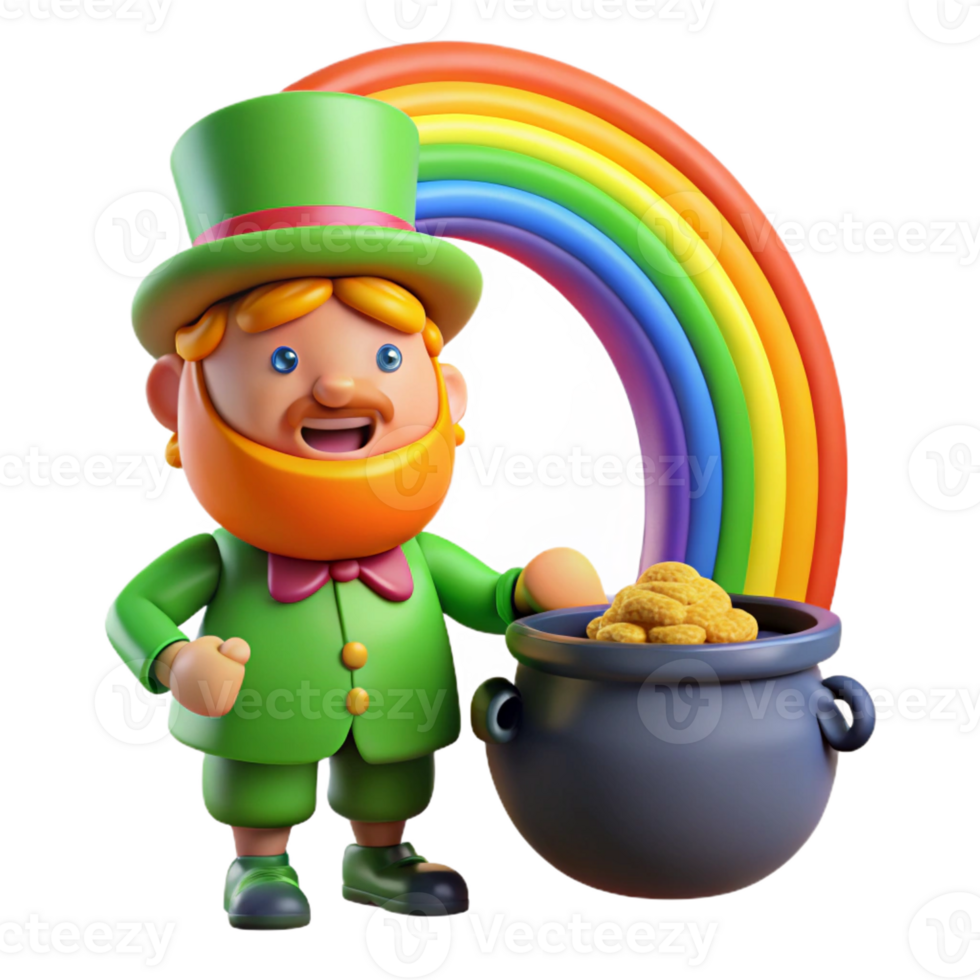 impressive vintage A leprechaun guarding a pot of gold at the end of a rainbow, whimsical and vibrant style professional png