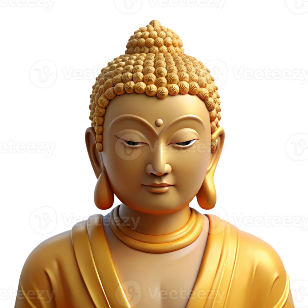stunning classic Portrait of a serene Buddha statue, soft golden lighting, spiritual art style premium png