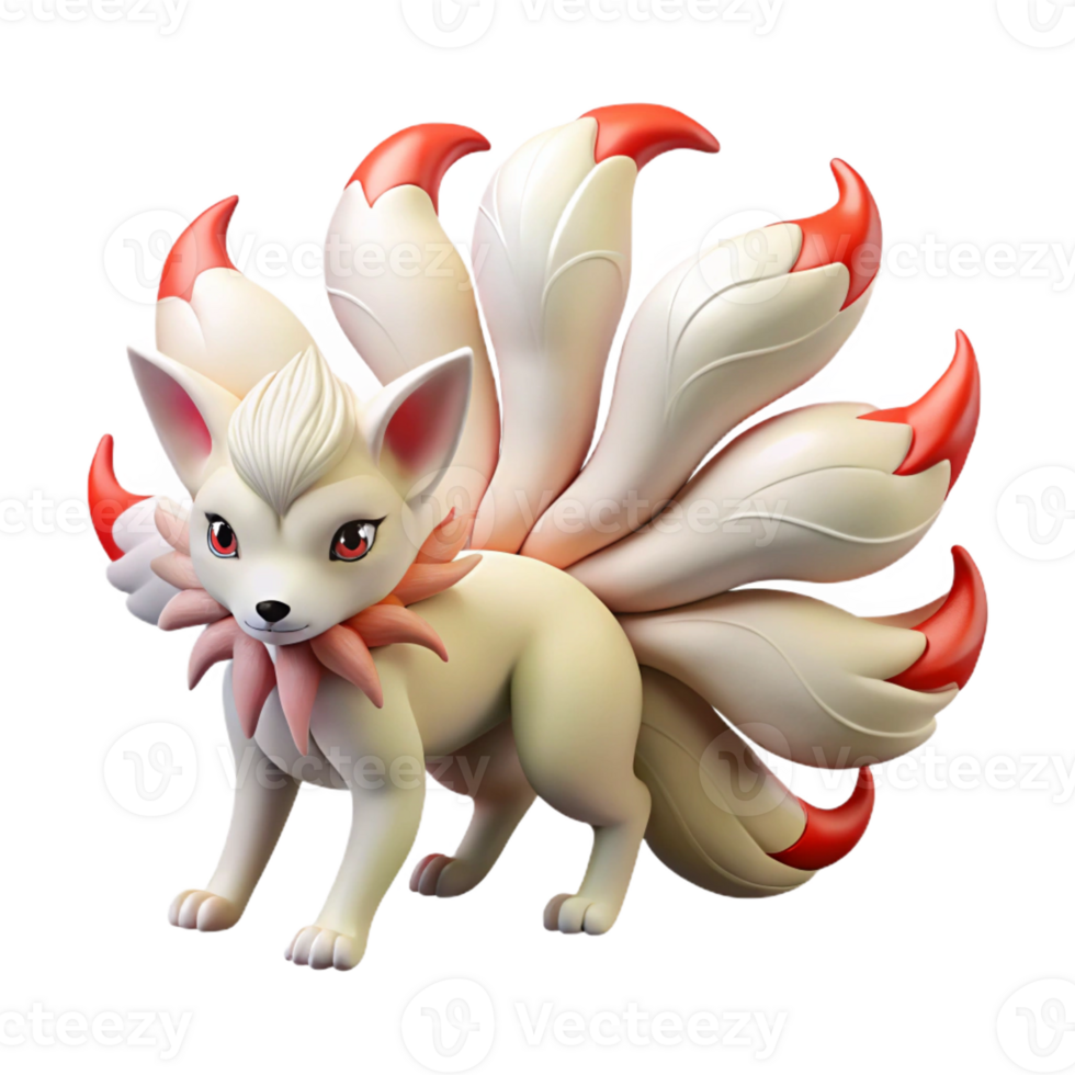 extraordinary contemporary A kitsune with multiple tails, mystical and enchanting, Japanese ukiyo-e style authentic png