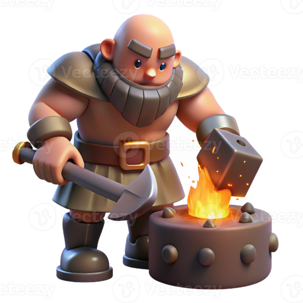 elegant traditional A cyclops forging a weapon in his cave, firelight illuminating his face, dramatic and powerful style original png