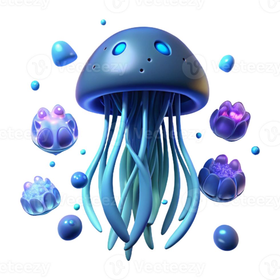 impressive minimalist A single, glowing jellyfish floating in the deep ocean, surrounded by bioluminescent creatures, in a dark, mysterious style high quality png