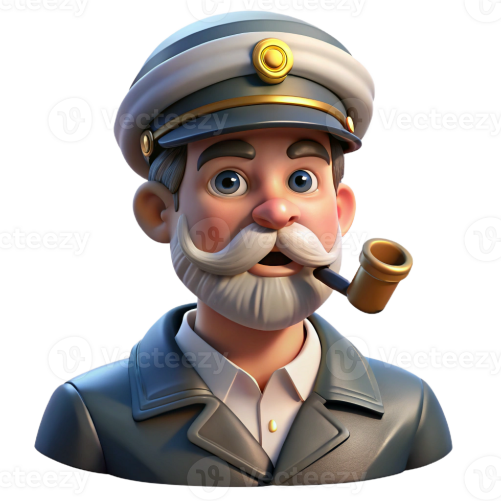 beautiful traditional Portrait of a weathered sea captain with a pipe in his mouth, golden hour lighting, realistic style detailed png