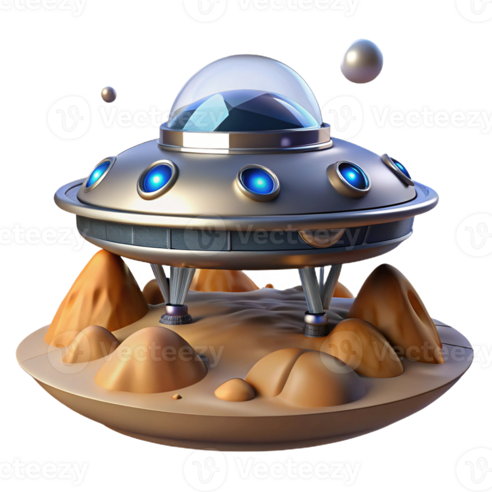 magnificent minimalist A futuristic spaceship landing on a desolate alien planet, sleek and metallic design, illuminated by the ship's engines and the alien landscape genuine png