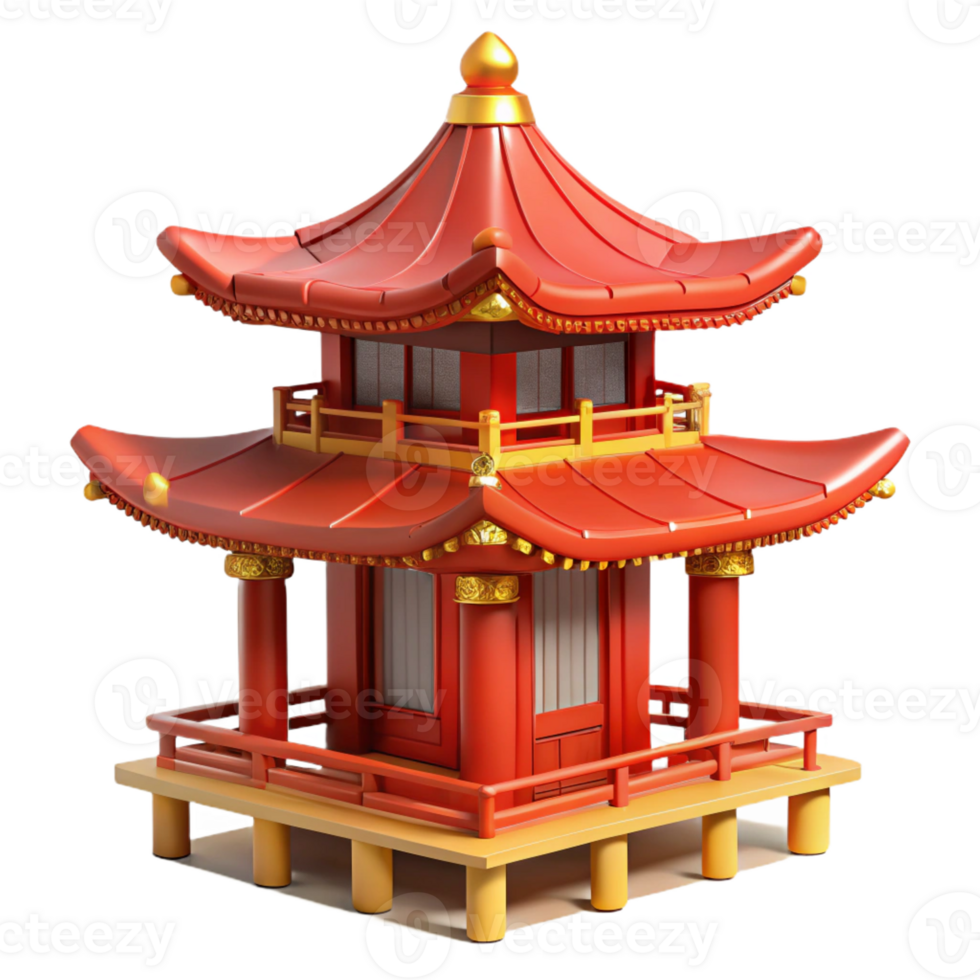 beautiful minimalist Traditional Japanese pagoda, intricate woodwork, vibrant red and gold details, serene garden setting, high quality png