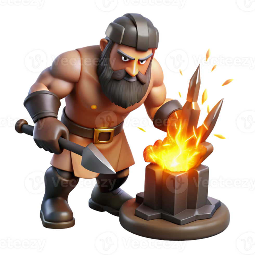 elegant vintage A powerful Cyclops forging a thunderbolt, intense firelight, realistic style authentic png