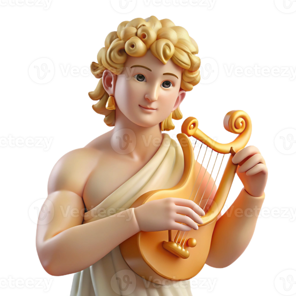 elegant contemporary The Greek god Apollo playing his lyre, surrounded by muses, soft golden light, Renaissance style professional png