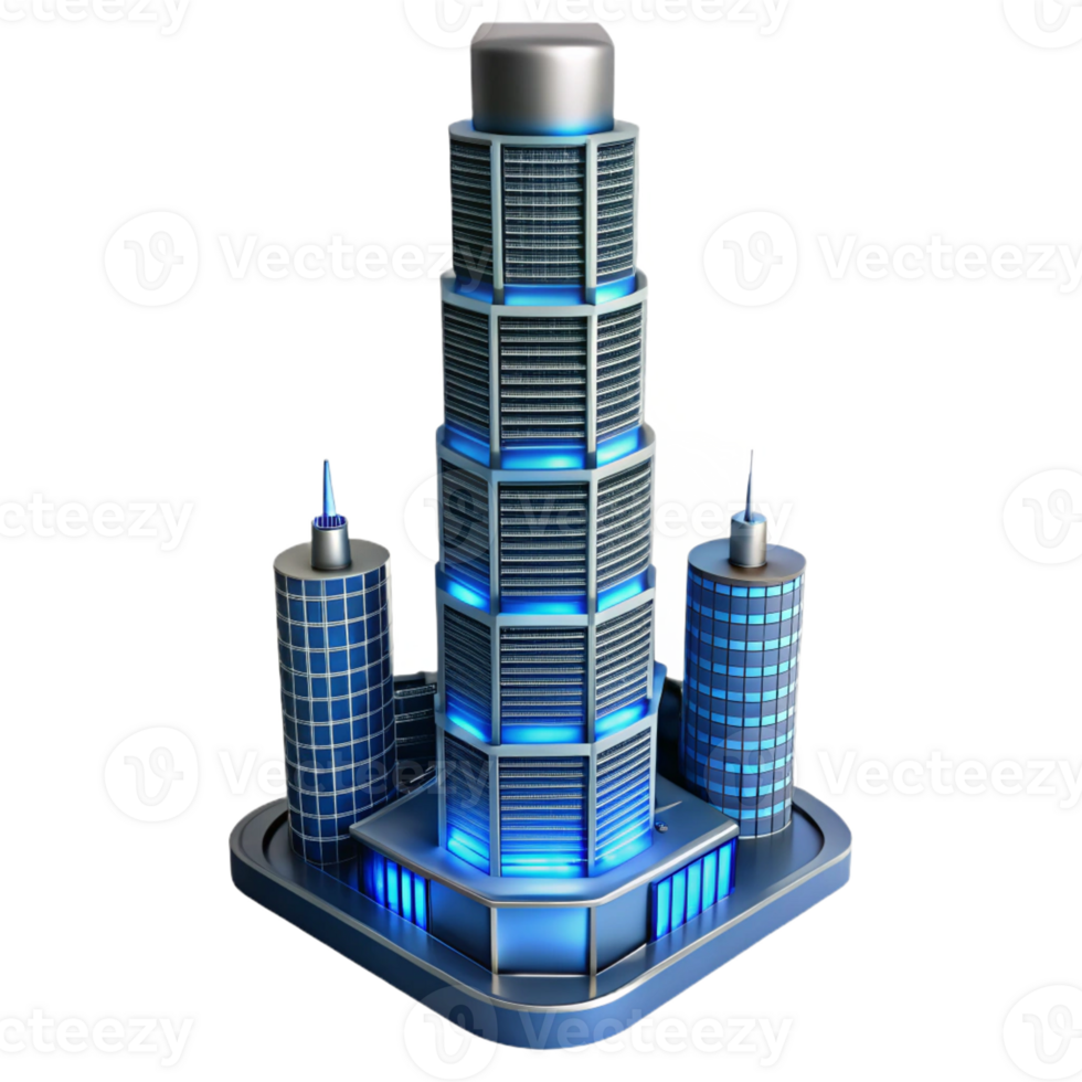 serene modern A towering skyscraper made of interconnected modular units, futuristic design, dynamic lighting professional png
