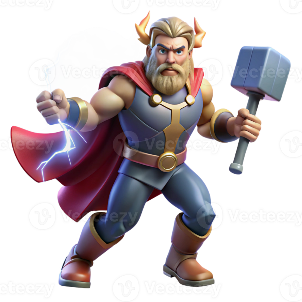 magnificent artistic Thor, Norse god of thunder, wielding Mjolnir and summoning a lightning storm, dramatic lighting, comic book style genuine png