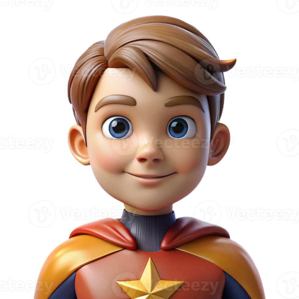 beautiful classic Portrait of a young child dressed as a superhero, determined expression, bright comic book style lighting, pop art style high quality png