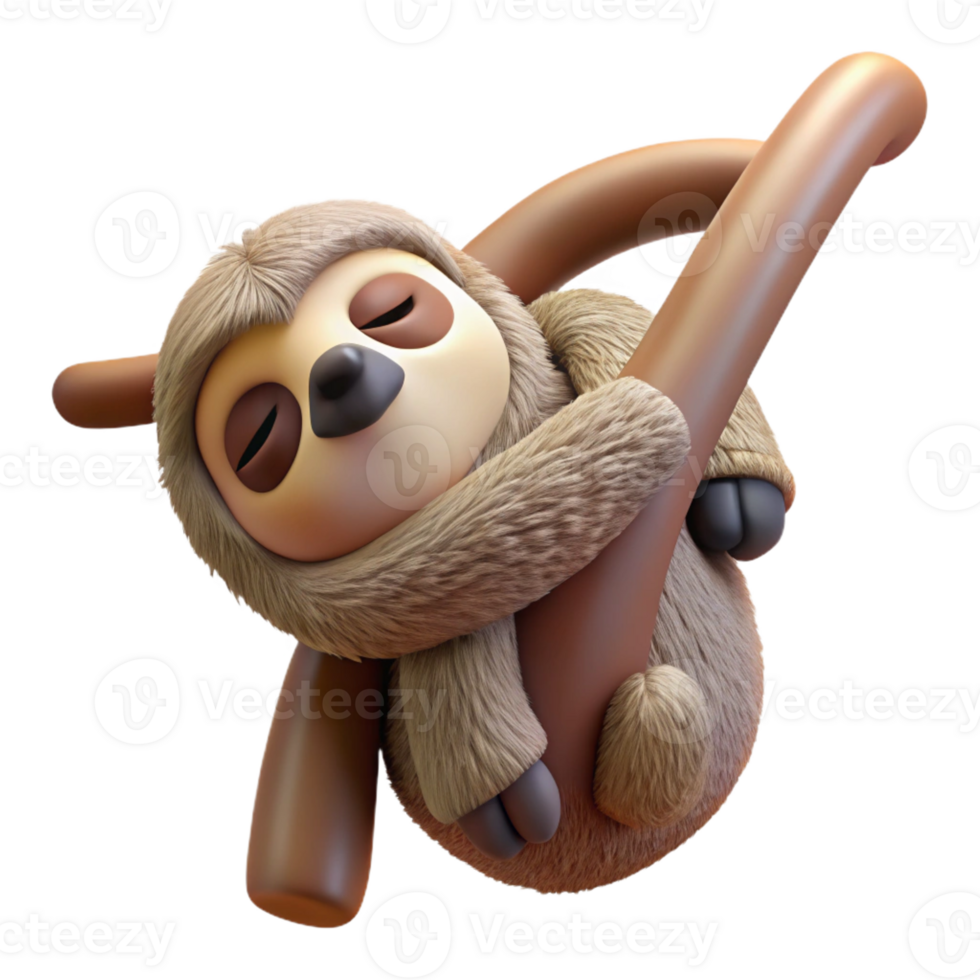 impressive vintage A sleepy sloth hanging upside down from a tree branch, relaxed pose and furry coat, cute and whimsical style genuine png