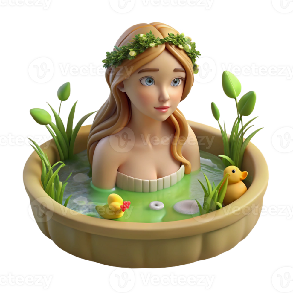 vibrant modern A beautiful Naiad bathing in a spring, idyllic pastoral setting, soft golden light, Pre-Raphaelite style genuine png