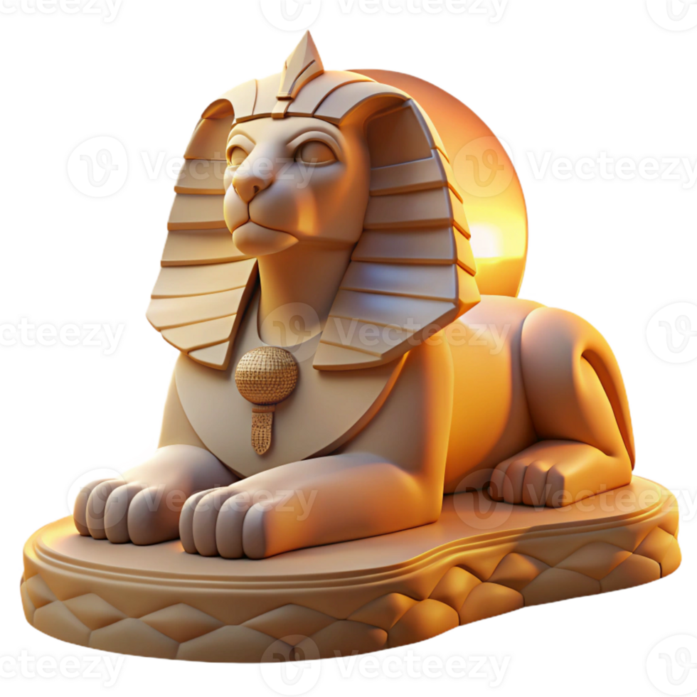 impressive vintage A beautiful sphinx with intricate hieroglyphic markings, desert sunset lighting, Art Deco style detailed png