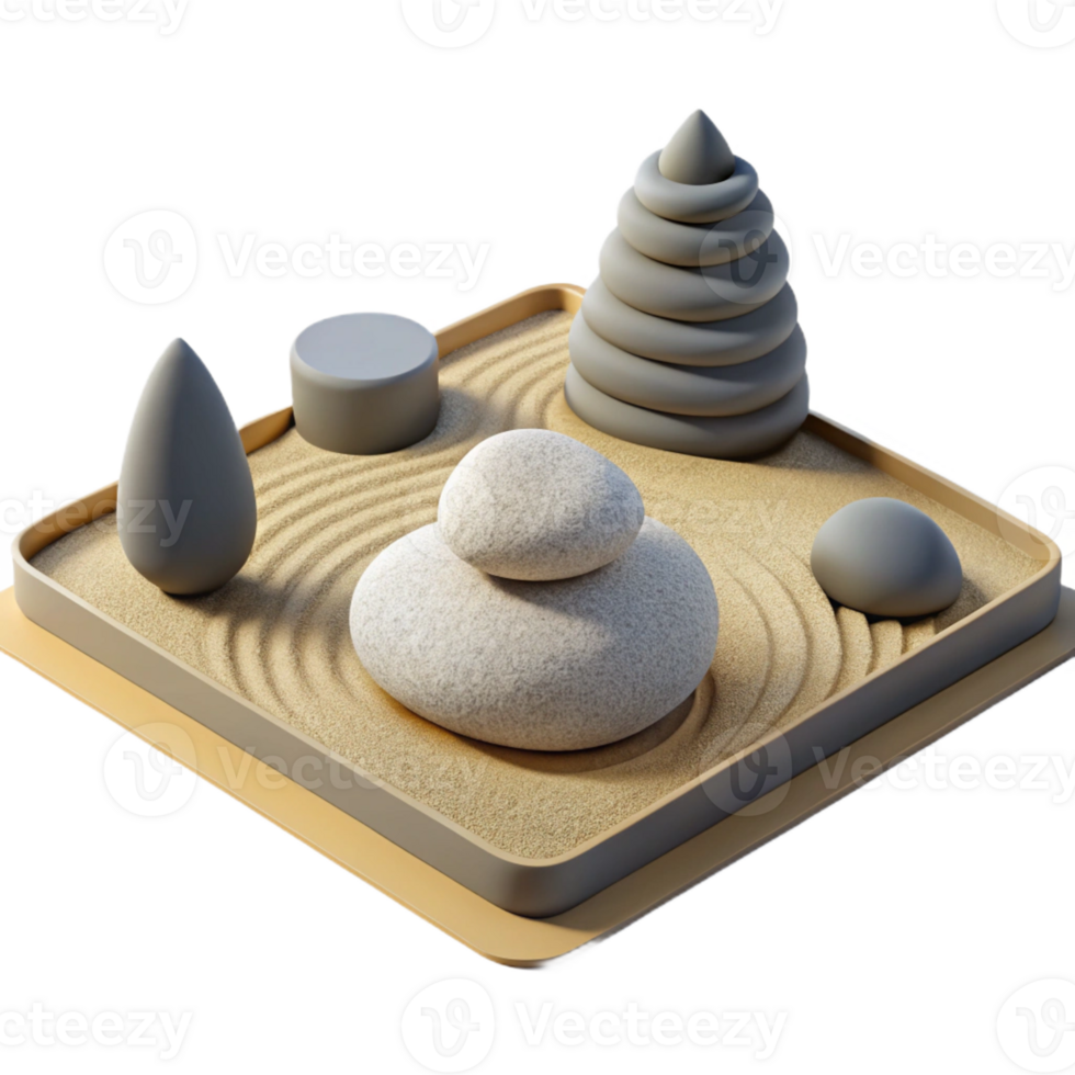 beautiful traditional A minimalist Japanese Zen garden, raked gravel, carefully placed rocks, soft daylight genuine png