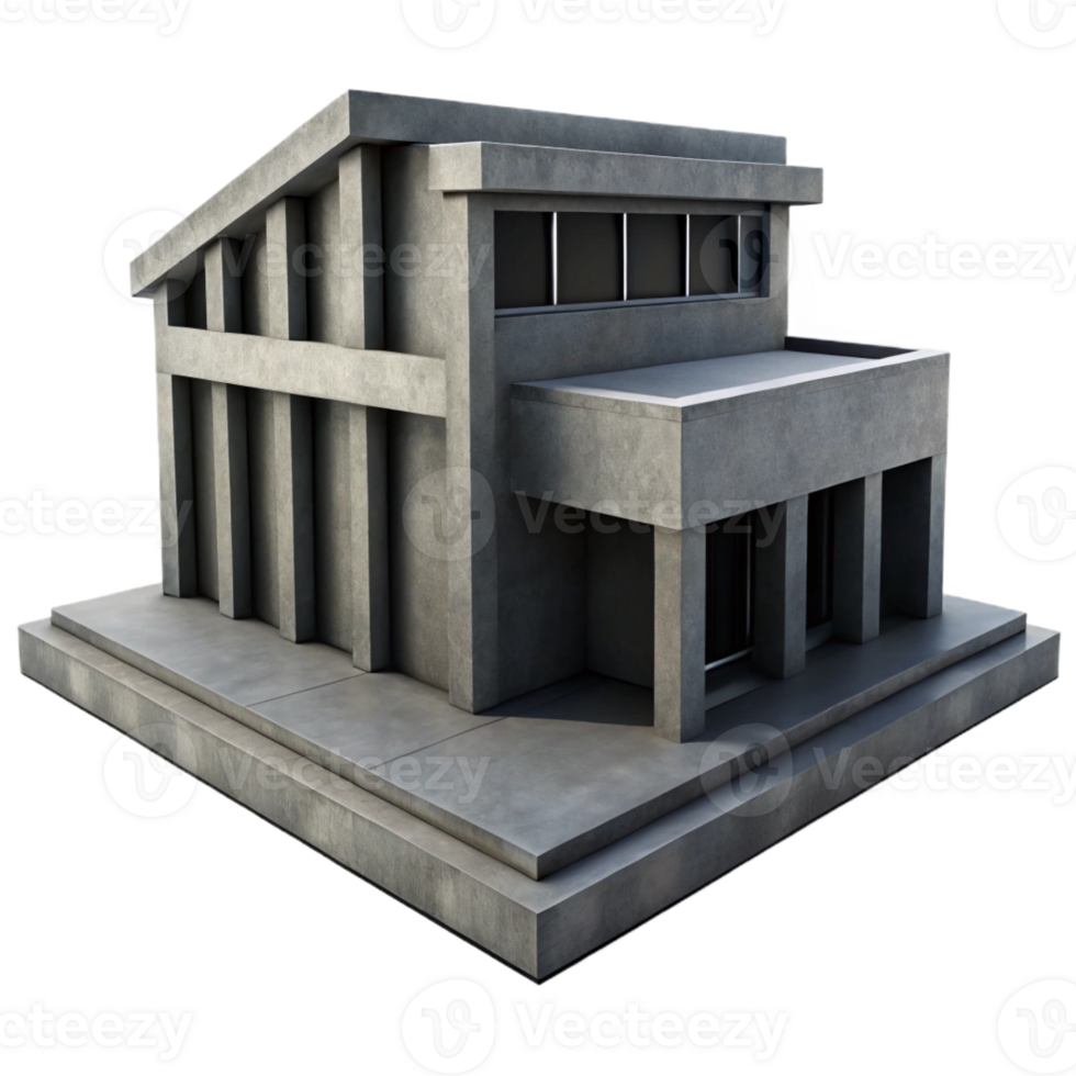 beautiful traditional A Brutalist concrete library, harsh shadows, minimalist style, high contrast black and white, genuine png