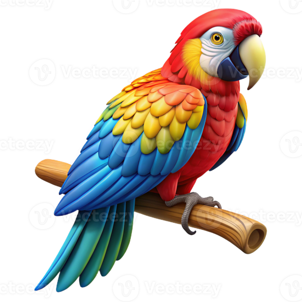 dramatic rustic A colorful macaw parrot perched on a branch, vibrant plumage and detailed feathers, realistic style authentic png