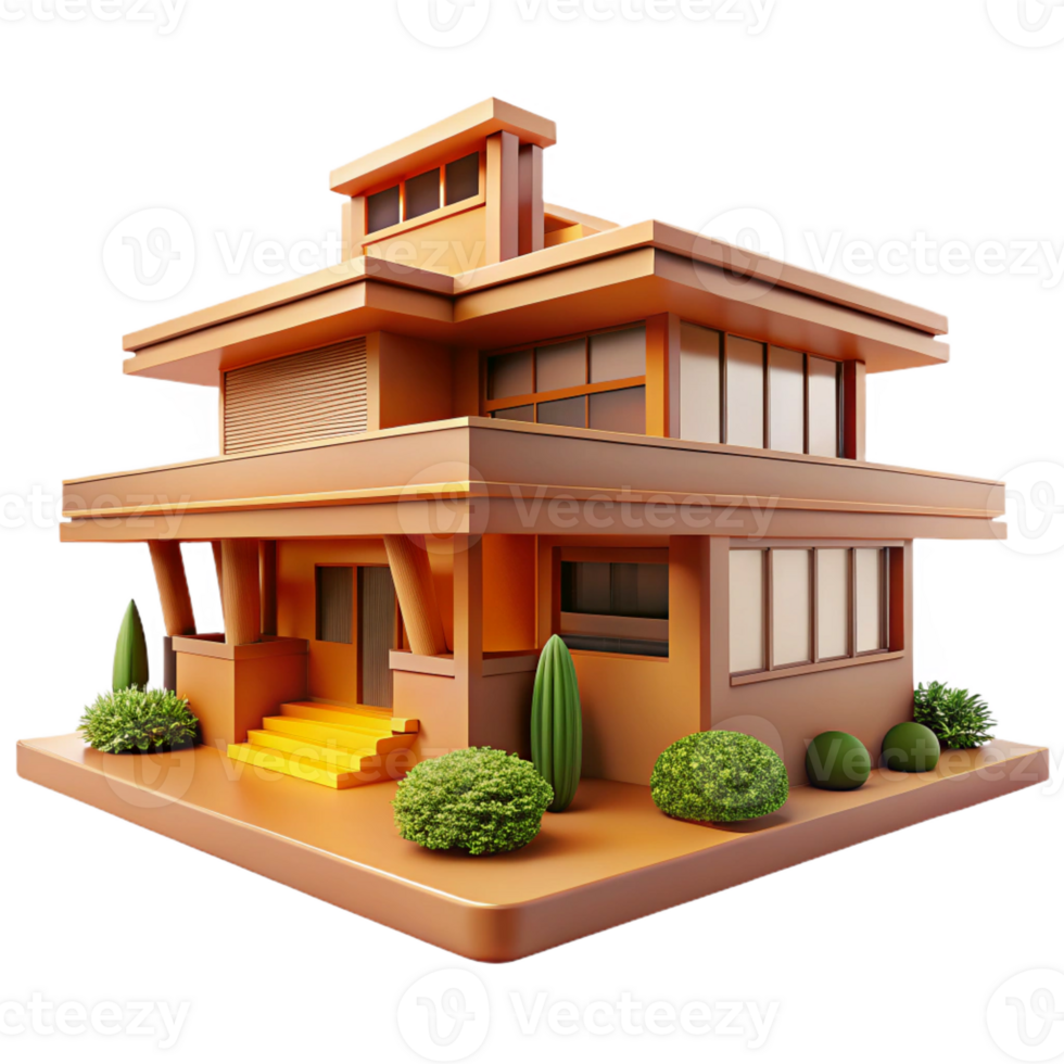 magnificent classic A Frank Lloyd Wright-inspired house nestled in nature, organic architecture, warm wood tones, natural lighting, original png