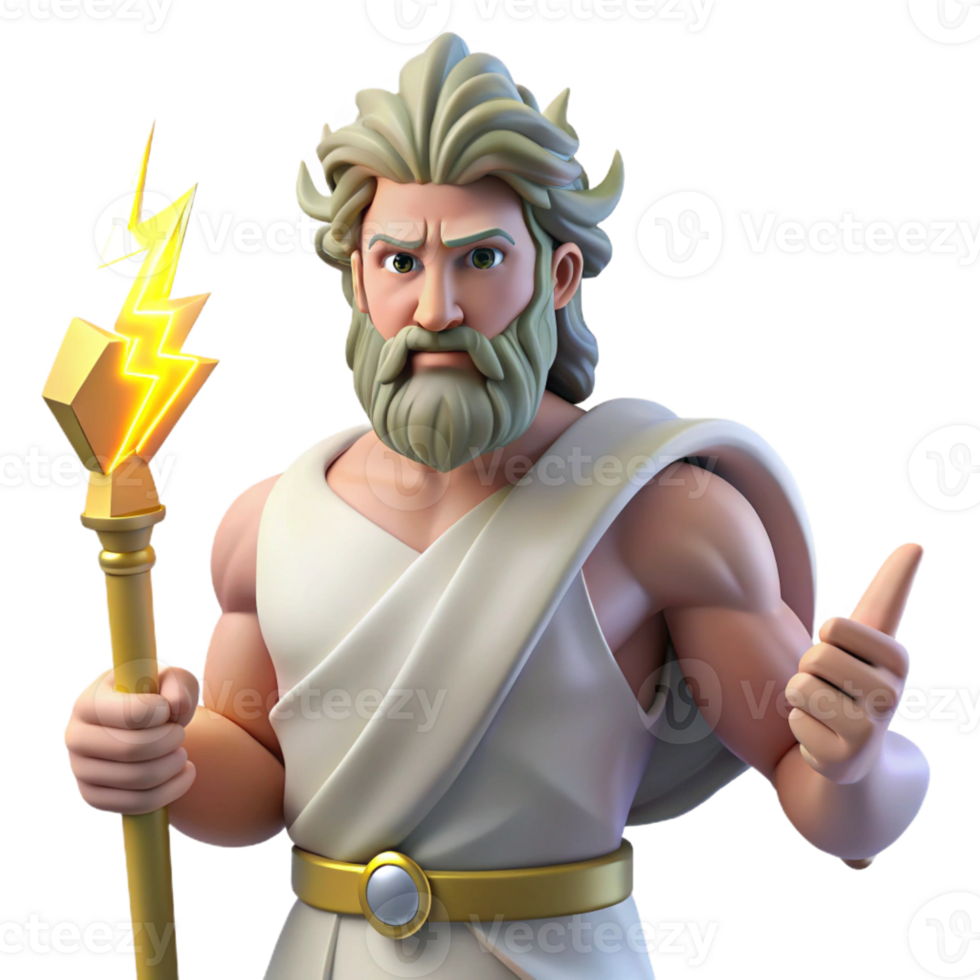 vibrant rustic Zeus holding a lightning bolt, Mount Olympus in the distance, Renaissance painting style professional png