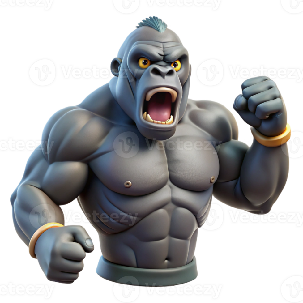 beautiful classic A powerful gorilla beating its chest, muscular physique and intense expression, realistic style high quality png
