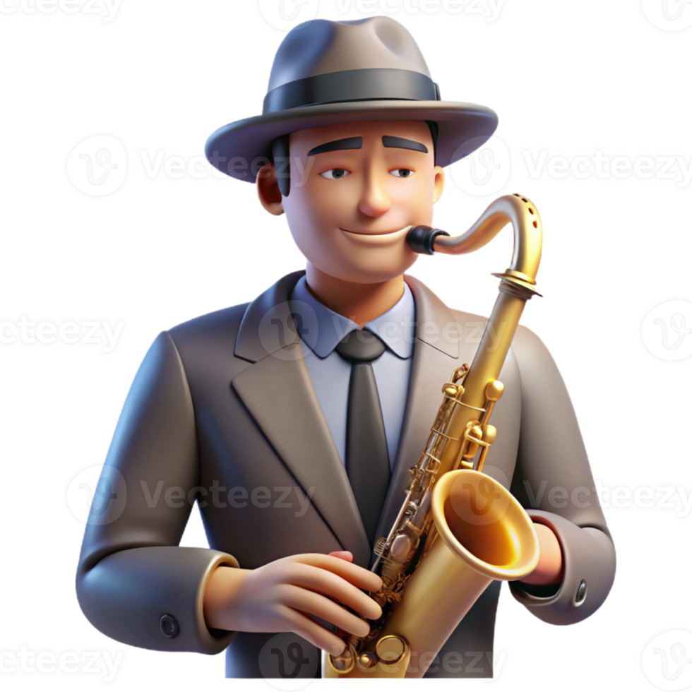 elegant modern A portrait of a jazz musician with a saxophone, smoky jazz club lighting, art deco style authentic png