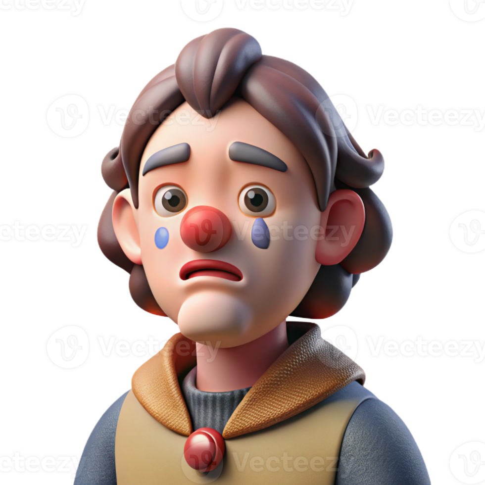 extraordinary traditional A melancholic clown with smudged makeup and a single tear rolling down their cheek, dim lighting, surrealist painting style detailed png