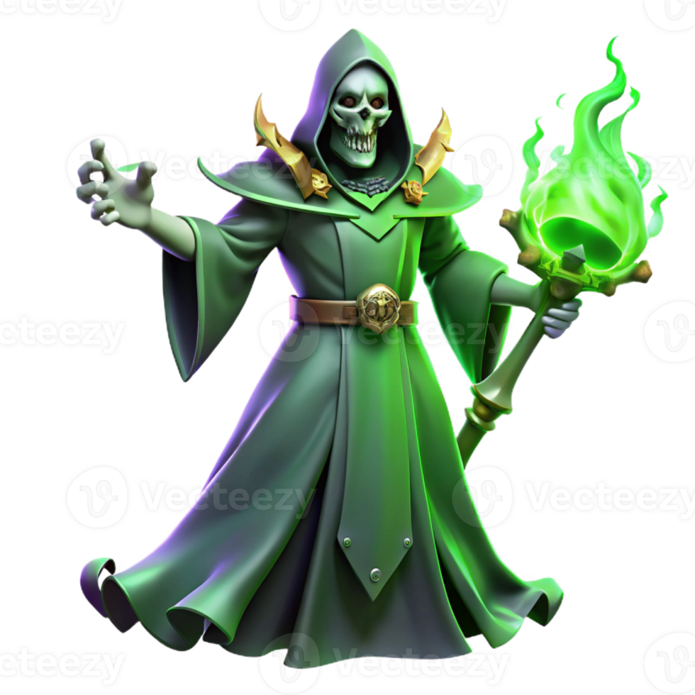 serene rustic A powerful lich casting a spell of necromancy, eerie green lighting, dark fantasy style 4K png