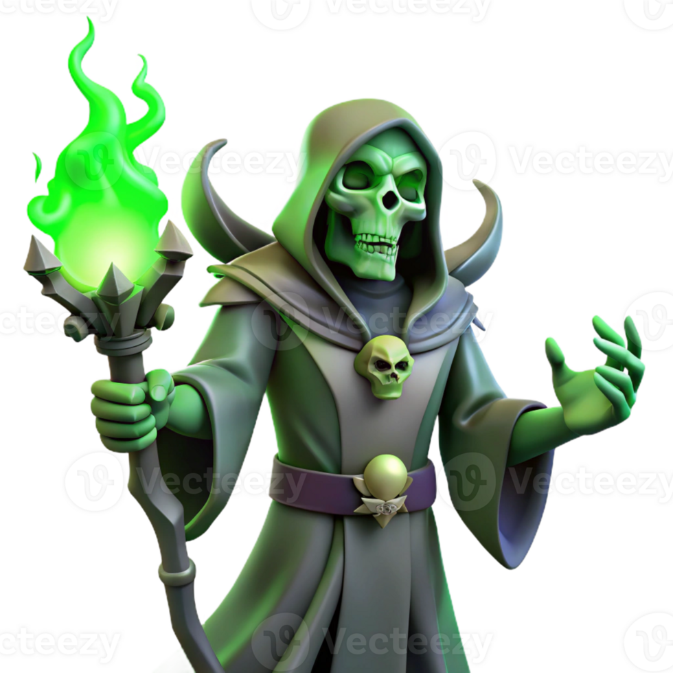 vibrant artistic A powerful lich casting a spell of necromancy, eerie green lighting, dark fantasy style genuine png