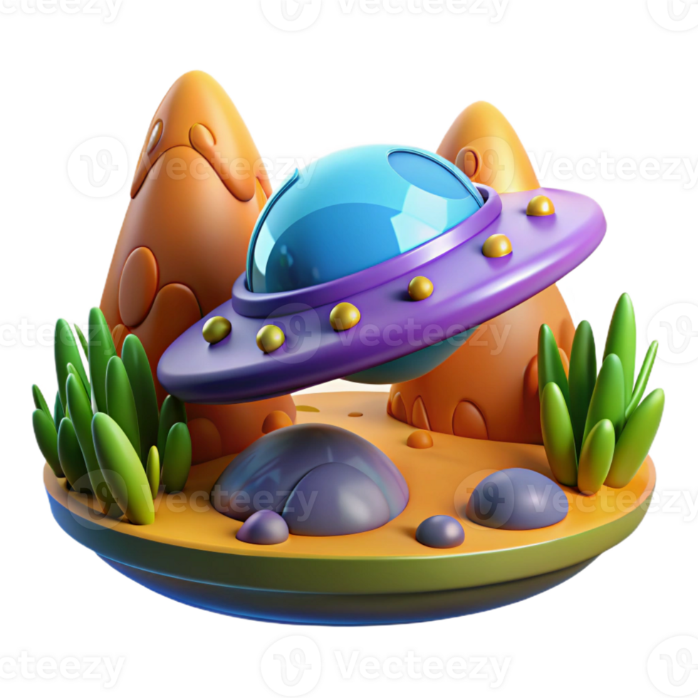 beautiful creative A spaceship landing on a lush, alien planet, vibrant and colorful, realistic style genuine png