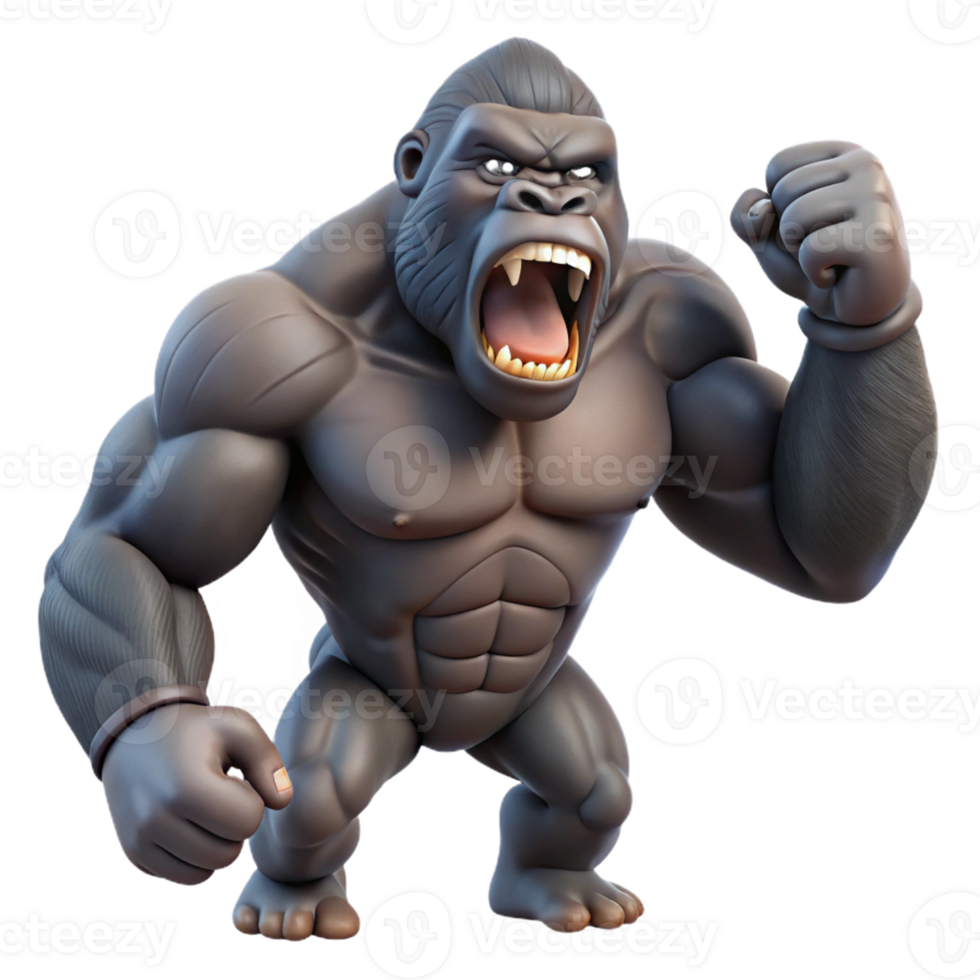 dramatic vintage A powerful gorilla beating its chest, jungle setting, dynamic pose, dominant expression original png