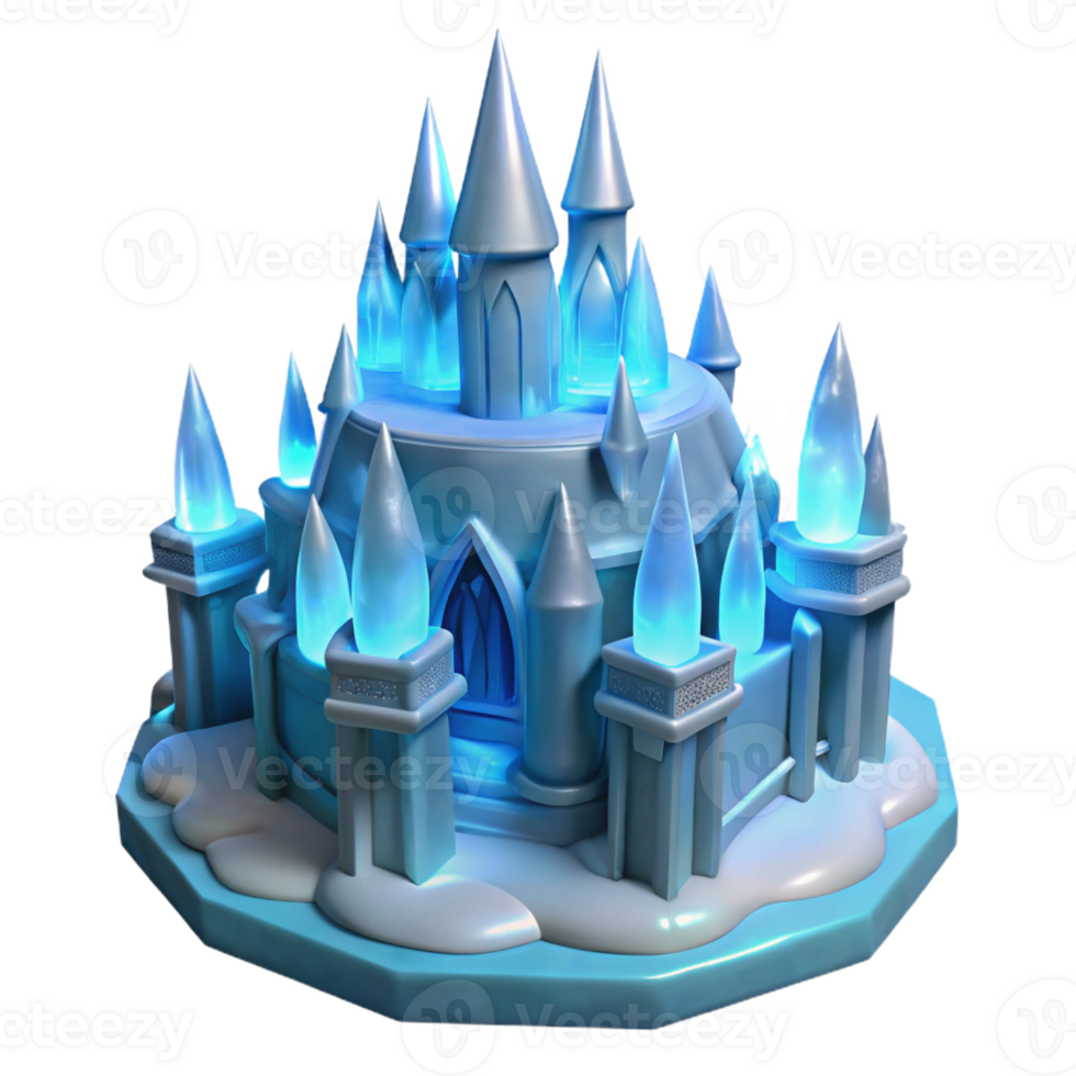 impressive contemporary An ice castle, intricate ice sculptures, cool blue lighting, magical and wintery style original png