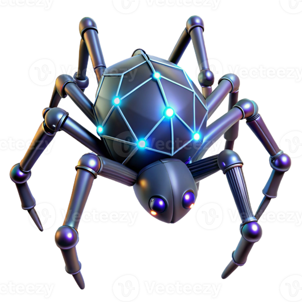 serene modern A giant robotic spider weaving a web of glowing data streams, cyberpunk style, neon lighting 4K png