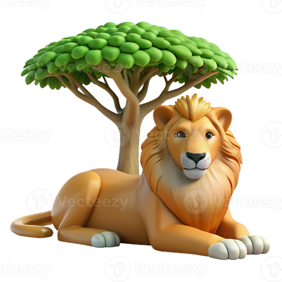 beautiful creative A regal lion pride resting beneath the shade of an acacia tree in the African savanna, rendered in a realistic wildlife photography style detailed png