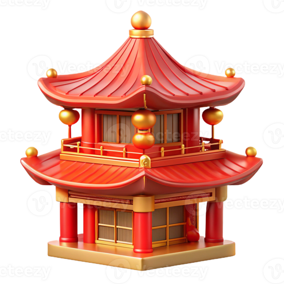 beautiful modern A traditional Chinese pagoda, intricate red and gold details, soft lantern light, ornate and elegant style 4K png